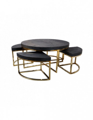 Salontafel 5 delig black bonito visgraat | goud