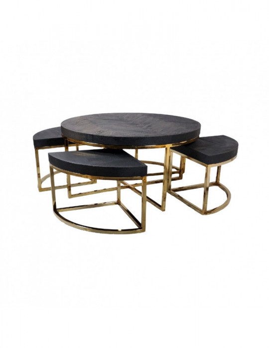 Salontafel 5 delig black bonito visgraat | goud