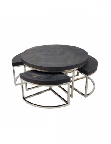 Salontafel 5 delig black bonito visgraat | zilver