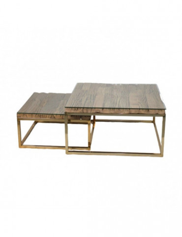 Salontafel Sasy 2-delig Sleeperwood vierkant Goud