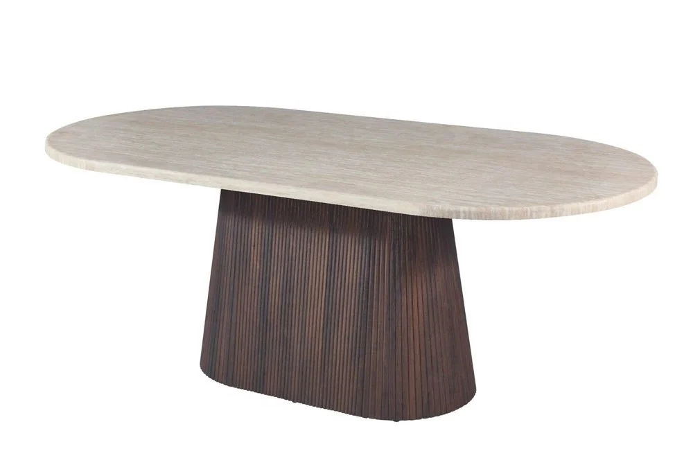 Kimberly eettafel | Bruin · flintstone marmerlook | 160 × 90 cm ovaal — foto 1 van 2
