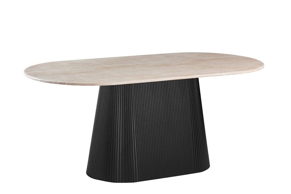 Kimberly eettafel | Zwart · flintstone marmerlook | 180 × 90 cm ovaal