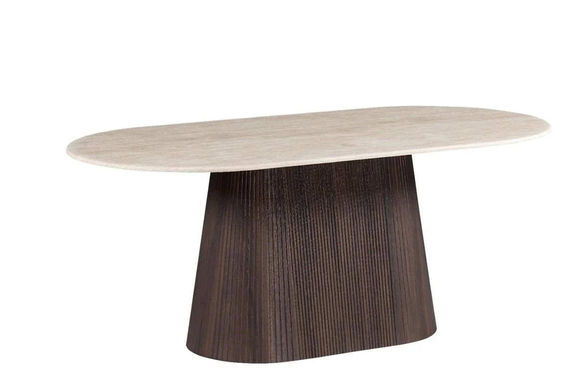 Kimberly eettafel | Bruin · flintstone marmerlook | 220 × 110 cm ovaal